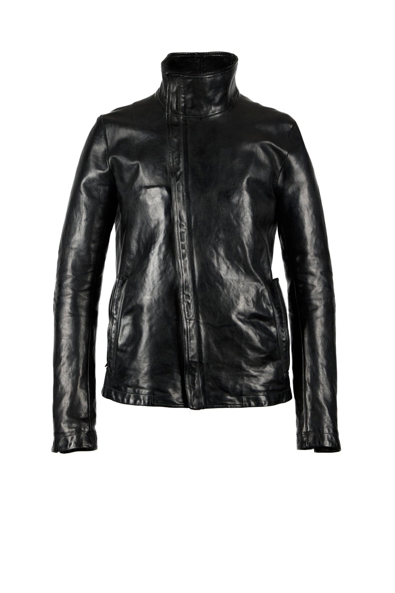 Object Dyed Lined Prosthetic Elbow High Neck Leather Jacket