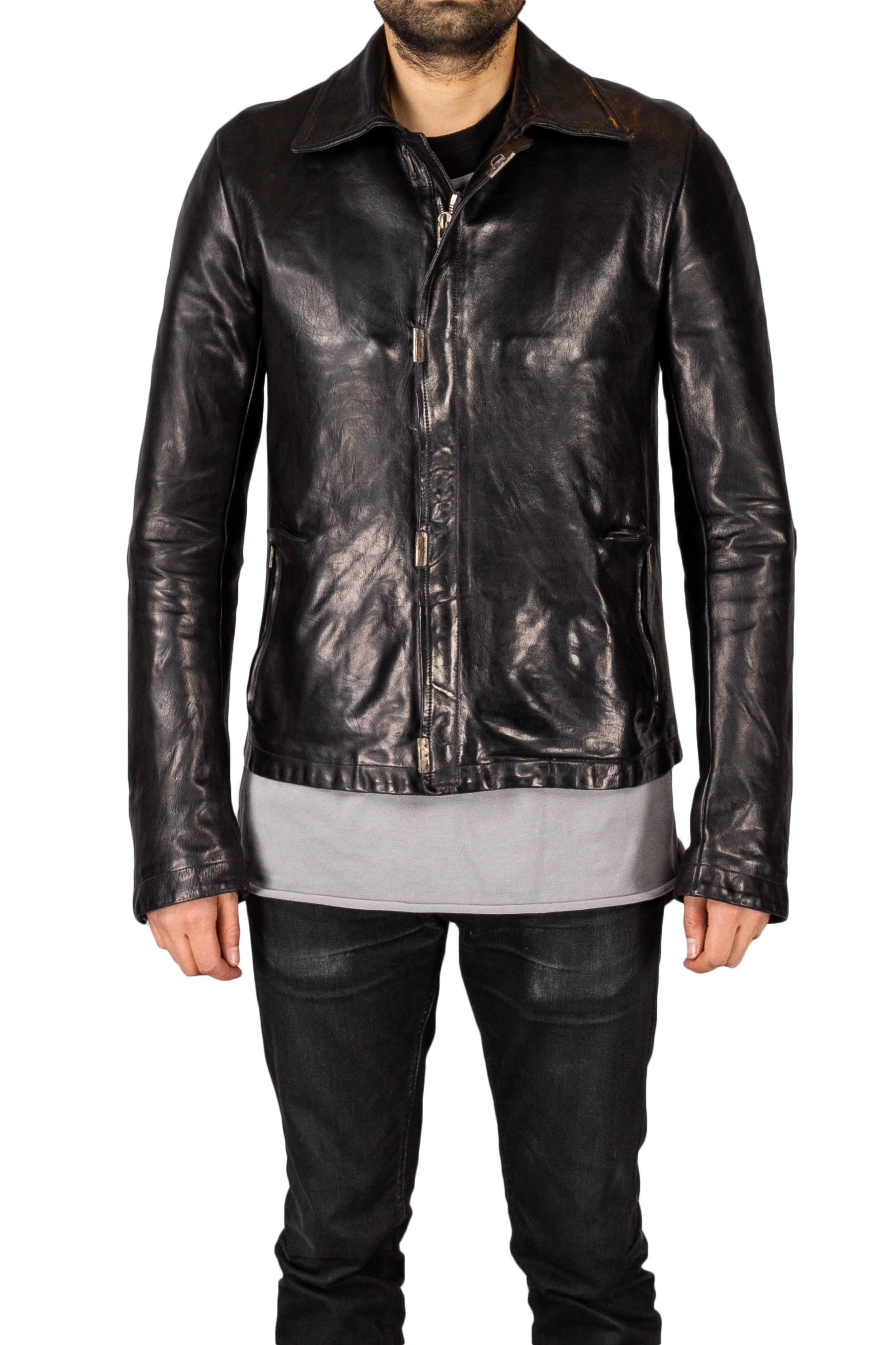 Object Dyed Lined Scarstiched Leather Jacket