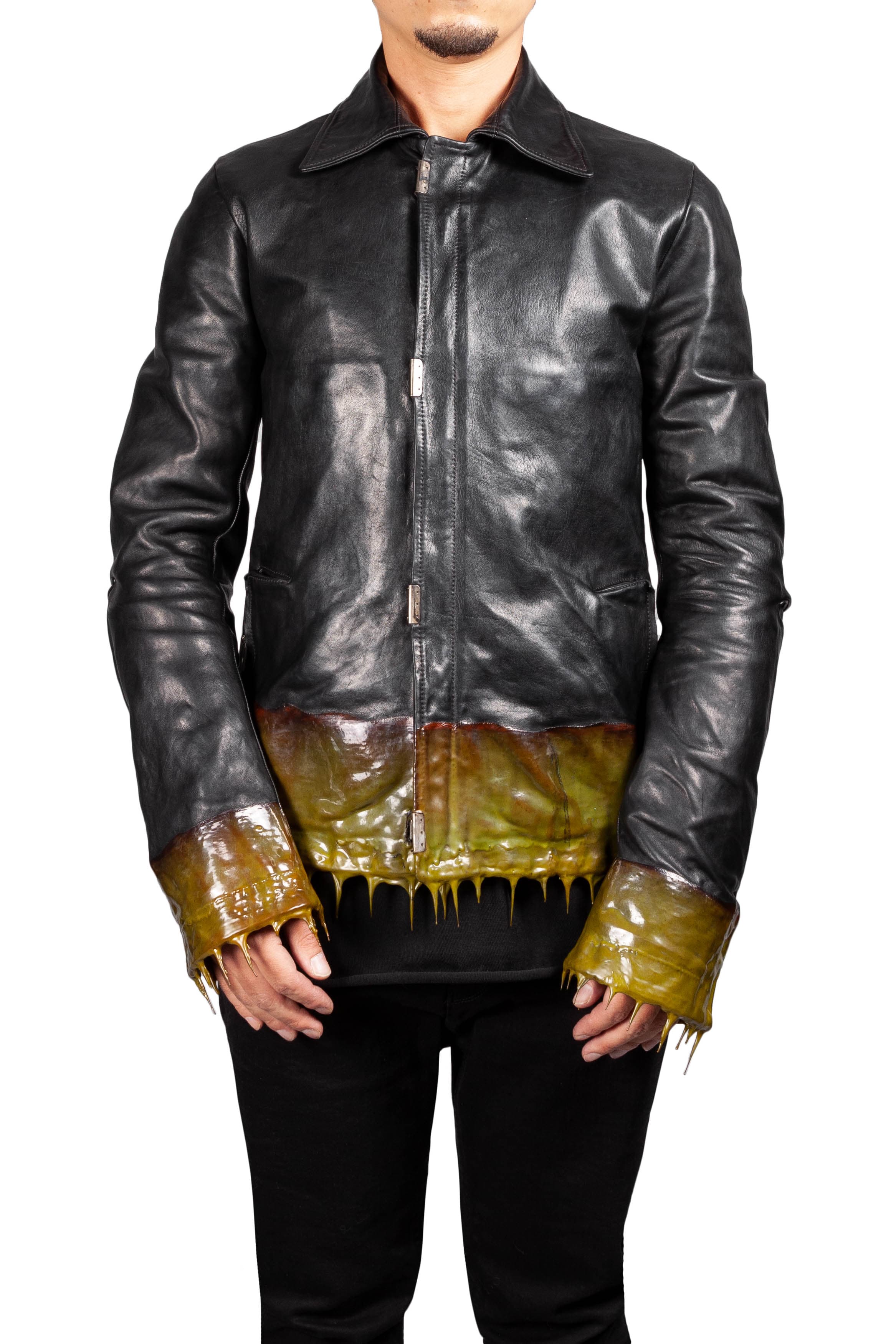 Object Dyed Lined Drip Rubber Leather Jacket
