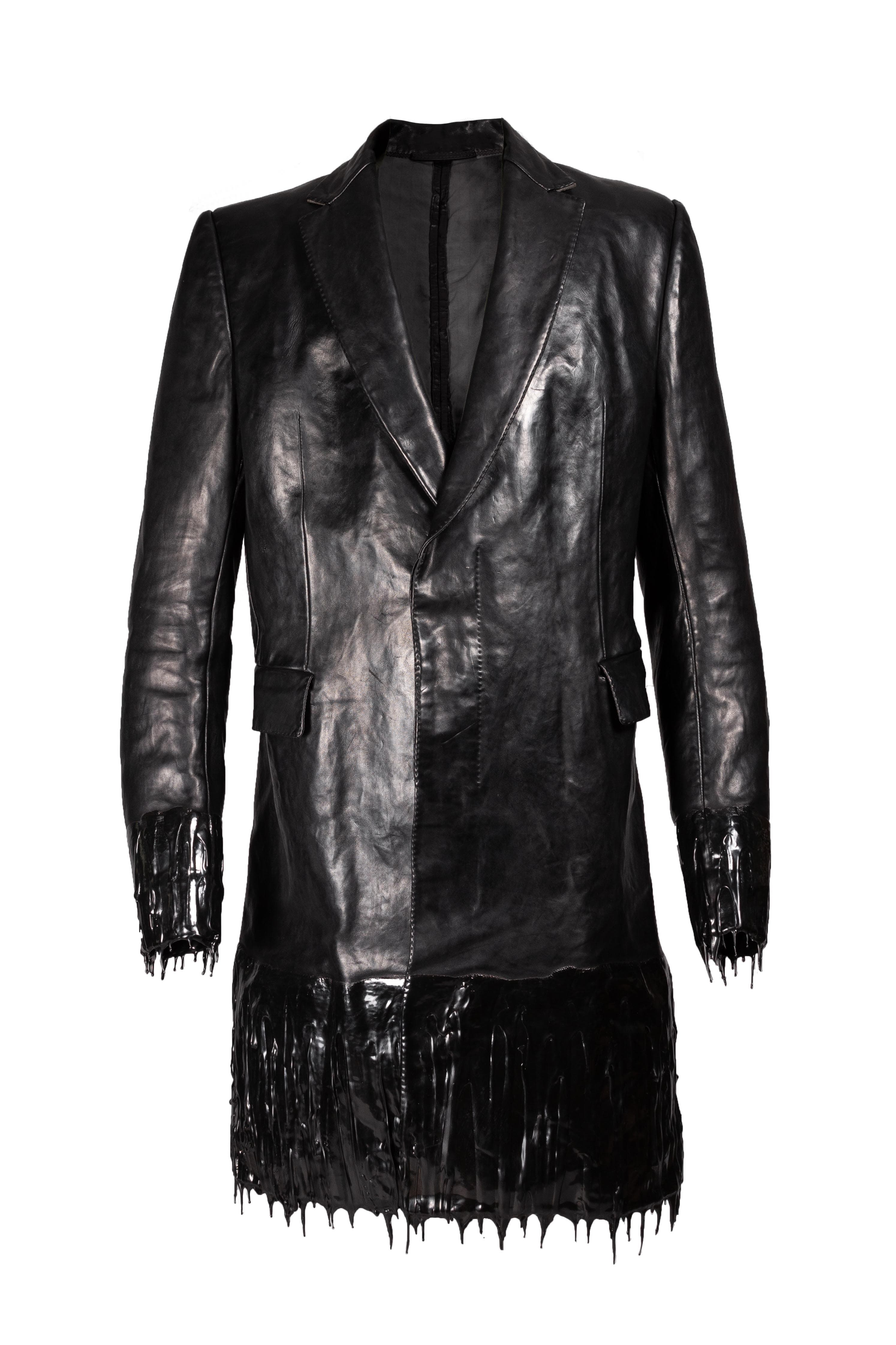 Object Dyed Lined Unlined 2 Button Leather Drip Rubber Long Jacket