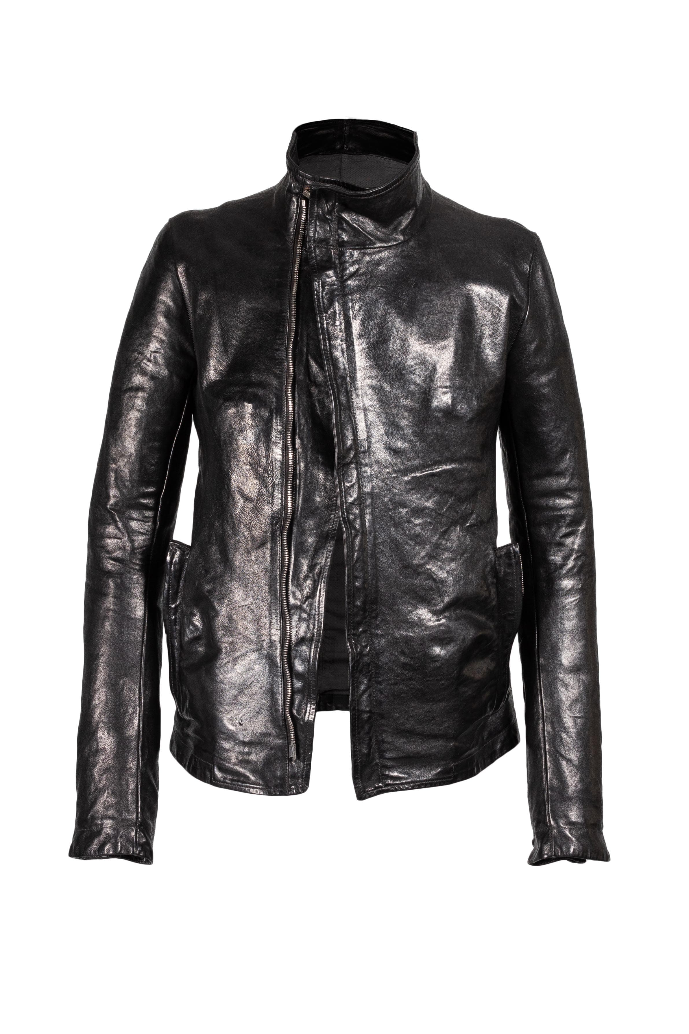 Object Dyed High Neck Leather Jacket