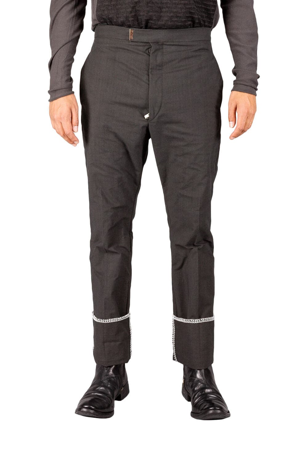 Unlined White Overlock Loop Zip Trousers